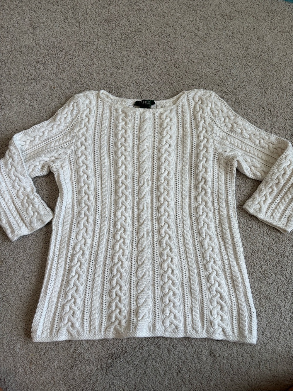 Lauren Ralph Lauren Cream Cable Knit Sweater, 18” PTP, 100% Cotton